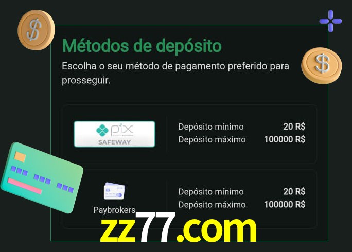 O cassino zz77.com oferece uma grande variedade de métodos de pagamento